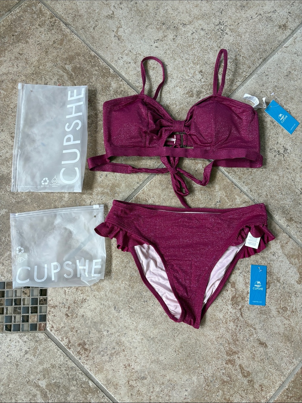 Cupshe Shimmery Plum Two-Piece Bikini Set